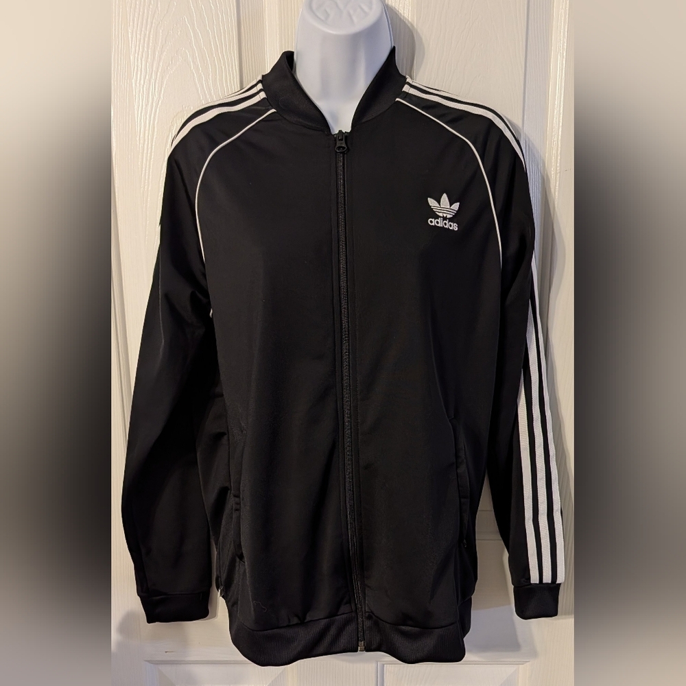Adidas Black Track Jacket with White Stripes Youth Girls Sz: XL 15/16Y